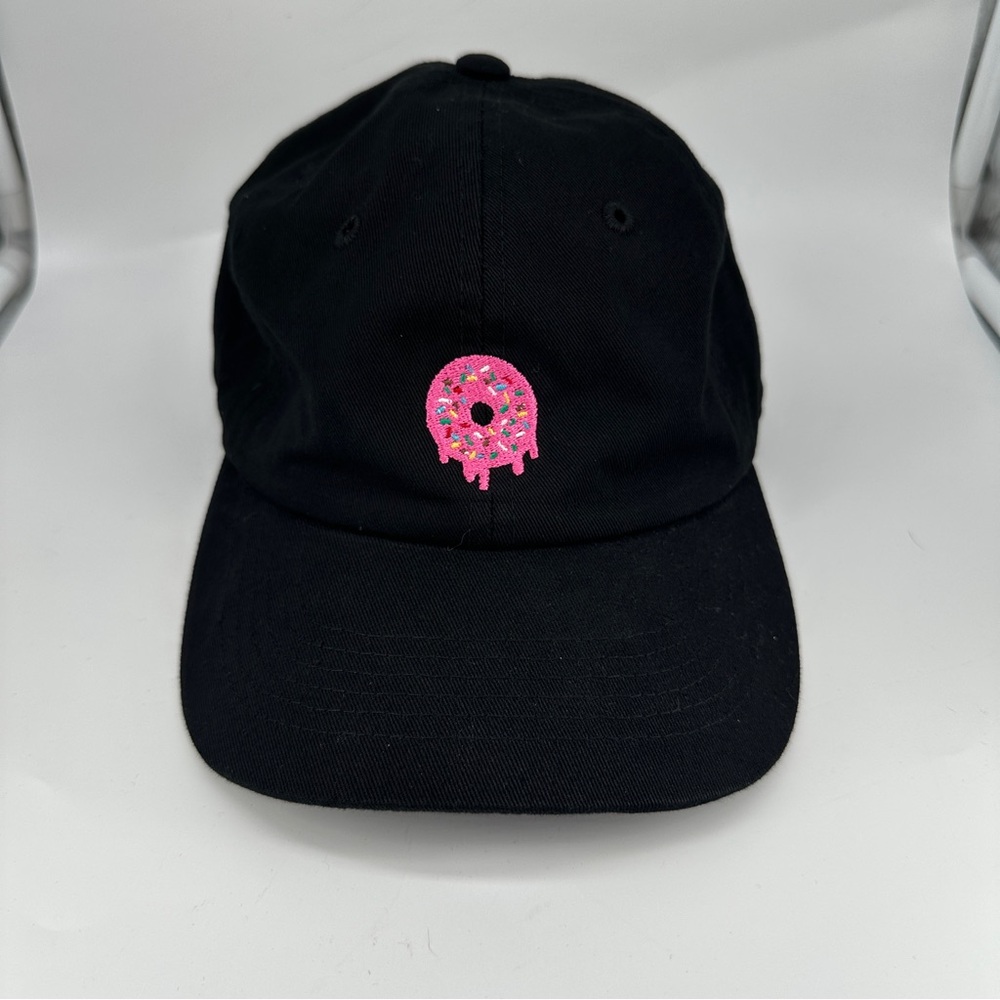 Dad Brand Black Cap with Pink Doughnut Embroidery